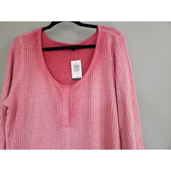 NEW TORRID WAFFLE SCOOP PINK PEACOCK‎ LONG SLEEVE HENLEY OMBRE - Picture 3 of 5